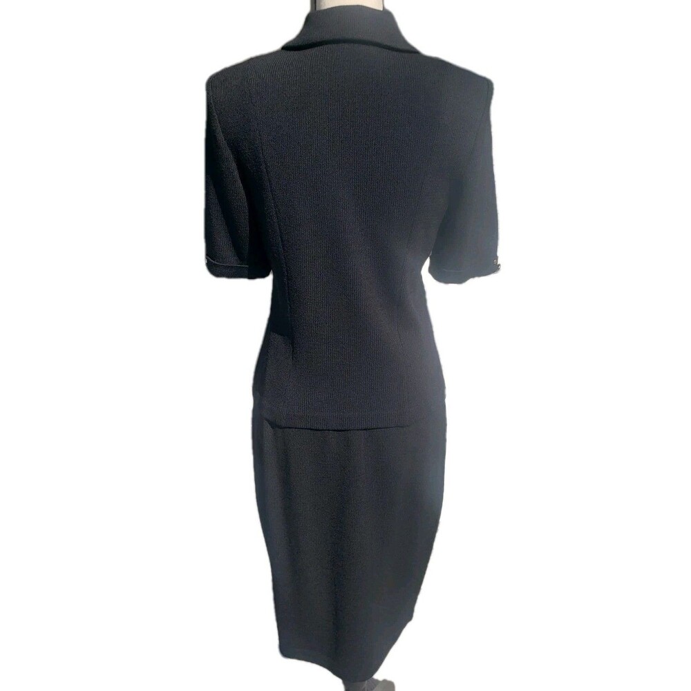 St John Collection Marie Gray Santana Knit Jacket Skirt Suit Black Sz 4 Gold Btn - Picture 6 of 16